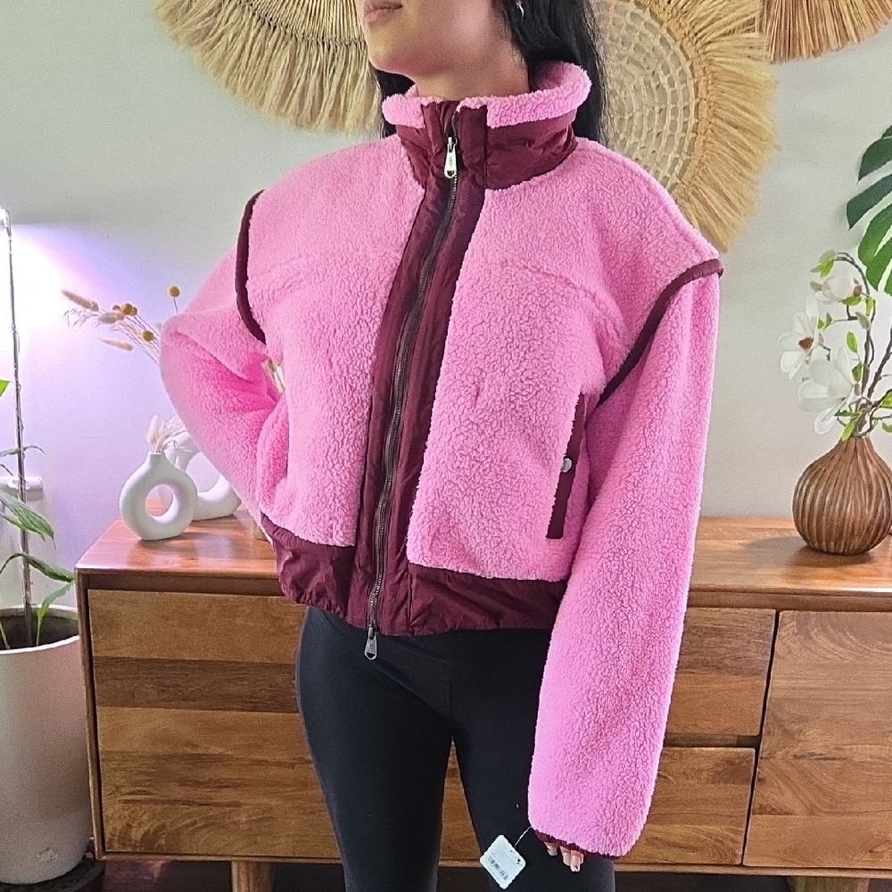 FP Movement by Free People Pink and Burgundy Teddy Jacket